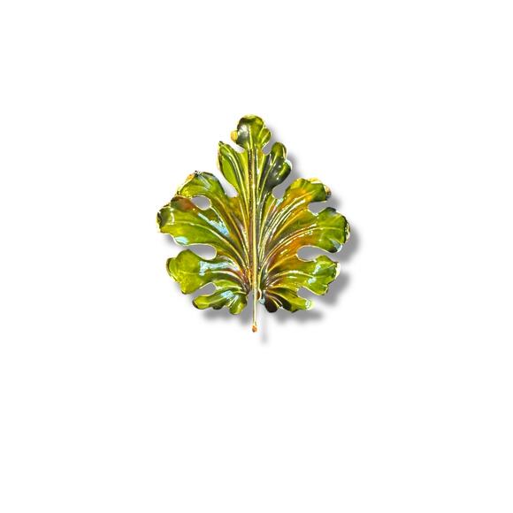 Weiss Vintage Enamel Leaf Brooch - Picture 1 of 7